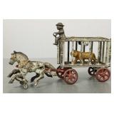 Antique Hubley cast iron horse drawn circus wagon-