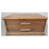 Antique oak 2 drawer tabletop cabinet- 10 1/4"H