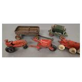 5 antique cast iron toys: Kilgore #T81 tractor,