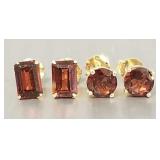 2 pr 14k gold & garnet stud earrings- 1.5g total,