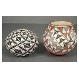 2 small signed Southwest pots: SJ-Acoma- 2 3/4"
