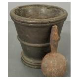 Heavy bronze mortar w/ a cast iron pestle- 6 1/2H-