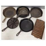 8 vintage cast iron pans incl Griswold #4, 5,