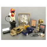 Group desktop items incl Howard Miller clock,