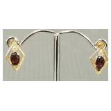 14k gold, garnet & diaond earrings- 2.2g, 1/2"L,