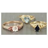 3 14K gold rings set with stones- 6g total; sizes