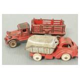 2 antique cast trucks: Hubley dump truck &