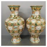 2 large champleve/ cloisonne vases w/ gilt metal