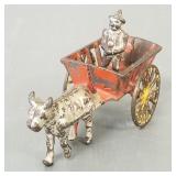 Antique Hubley cast iron ox drawn cart with clown