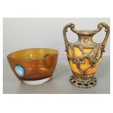 2 pcs art glass, etc: 8" Waterford Evolution bowl,