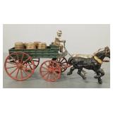 Antique Hubley cast iron horse drawn dray wagon w/