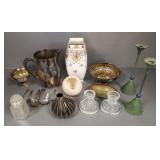 Gp tabletop decor: 2 Waterford candleholders,