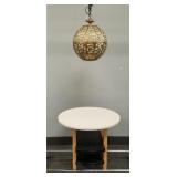 Marble top table 22"H & MCM hanging light 11"D-