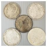 5- 1921 U.S. Morgan silver dollars incl. 1-D, 3-S,