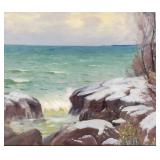 N. R. Brewer attributed seascape oil on panel-