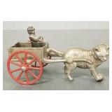 Antique cast iron kitten drawn cart with driver- L