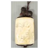 Carved bone inro with horse motif- 2 1/4"H