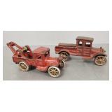 2 antique cast iron trucks: Arcade tow truck &