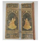 2 early painted wood cabinet doors w/ figural lady