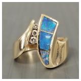 14K gold, opal & diamond ring- 7.2g; size 5 (1