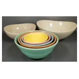 5 vintage pottery nesting bowls & 2 Red Wing