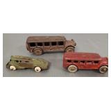 3 antique cast iron buses: Hubley rocket bus &