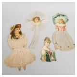 4 antique Victorian scrap items: 2 dolls with