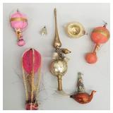 6 antique/ vintage glass Christmas ornaments, etc.