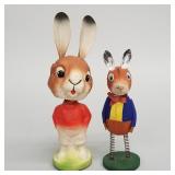 2 vintage rabbit bobble figures: 8 3/4'H German