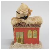 Vintage Putz house w/ Santa or roof candy