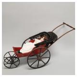 Antique Victorian doll buggy & 15' bisque head