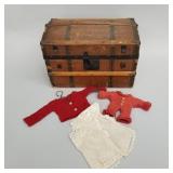 Antique Victorian hump back doll trunk- litho
