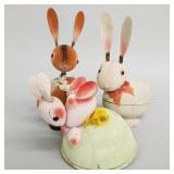 3 vintage papier-mache rabbit candy containers: