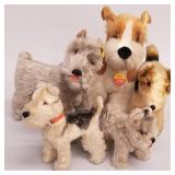 5 asst. Steiff, etc. dogs- 3 with original tags-