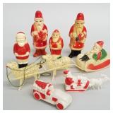 7 vintage celluloid & plastic Santa figures incl 2