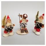 3 antique/ vintage Santa, etc. pinecone figures