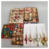 Group assorted vintage glass ornaments & tree