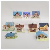 9 vintage hand painted, etc. miniature houses: