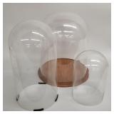 3 display domes: 2 glass (no bases) & 1 plastic