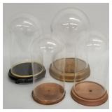 4 glass domes with wooden bases- 14'H tallest