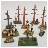 Set of antique Erzgebirge type woodsmen, etc.