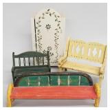 4 pieces wooden doll furniture incl wardrobe & 3