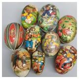 9 vintage papier-mache egg candy containers- some