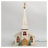 Vintage lighted wooden church with spire (some