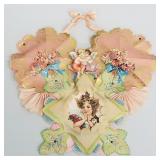 Antique hanging Valentine with chromo litho scrap