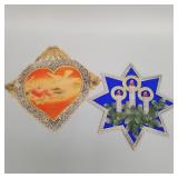 2 large embossed die cut decorations with applied