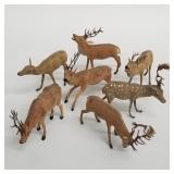 7 antique composition elk, etc. with metal antlers