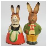 2 antique German papier-mache rabbit candy