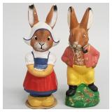 2 vintage German papier-mache rabbit figures