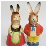 2 antique German papier-mache rabbit candy